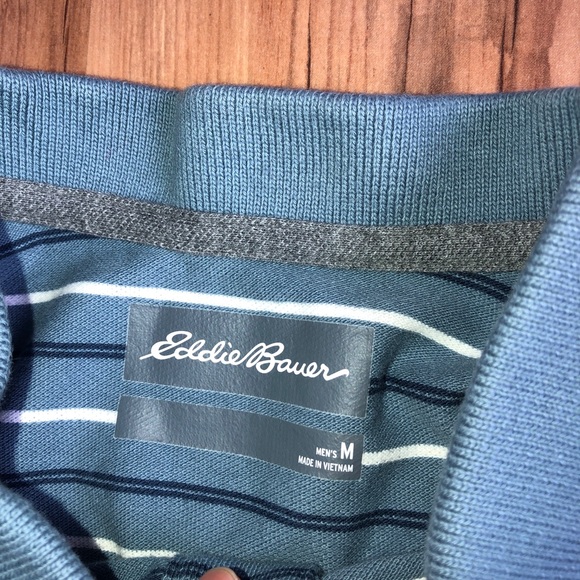 NEW EDDIE BAUER Striped Polo Shirt Blue Medium Men’s NWOT - Picture 2 of 16